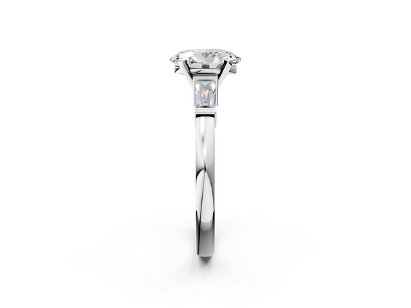 Platinum Oval Three Stone Engagement Ring Setting with Tapered Baguettes