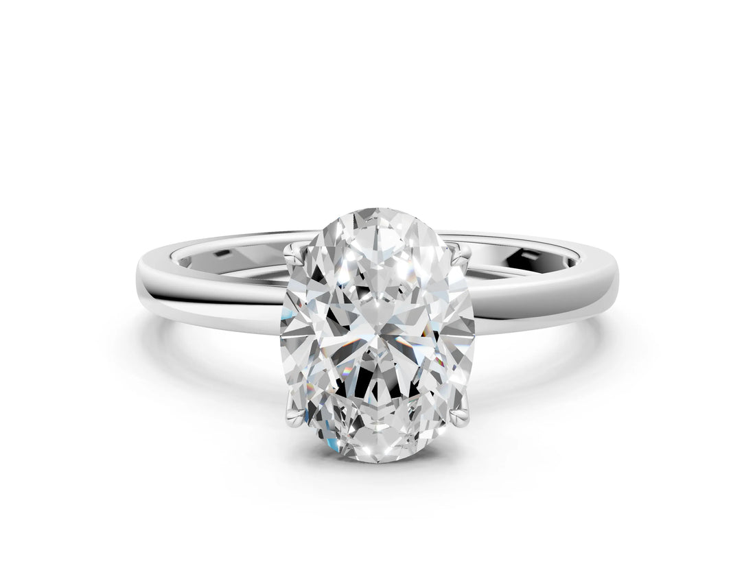 White gold Oval Cut Diamond Solitaire Ring with Thin Band and Prong Setting_12