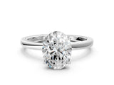 White gold Oval Cut Diamond Solitaire Ring with Thin Band and Prong Setting_12