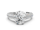 White gold Oval Cut Diamond Solitaire Ring with Three-Row Pavé Band and Four-Prong Setting_45