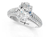 White gold Oval Cut Diamond Solitaire Ring with Three-Row Pavé Band and Four-Prong Setting_46
