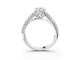 White gold Oval Cut Diamond Solitaire Ring with Three-Row Pavé Band and Four-Prong Setting_48