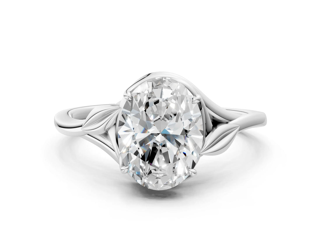White gold Oval Cut Diamond Solitaire Ring with Twist Band and Four-Prong Setting_75