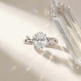 White gold Oval Cut Diamond Solitaire Ring with Twisted Band and Prong Setting_15