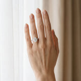 White gold Oval Cut Diamond Solitaire Ring with U-Prong Diamond Band and Four Prong Setting_3