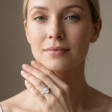 White gold Oval Cut Diamond Solitaire Ring with U-Prong Diamond Band and Four Prong Setting_4