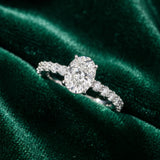 White gold Oval Cut Diamond Solitaire Ring with U-Prong Diamond Band and Four Prong Setting_6