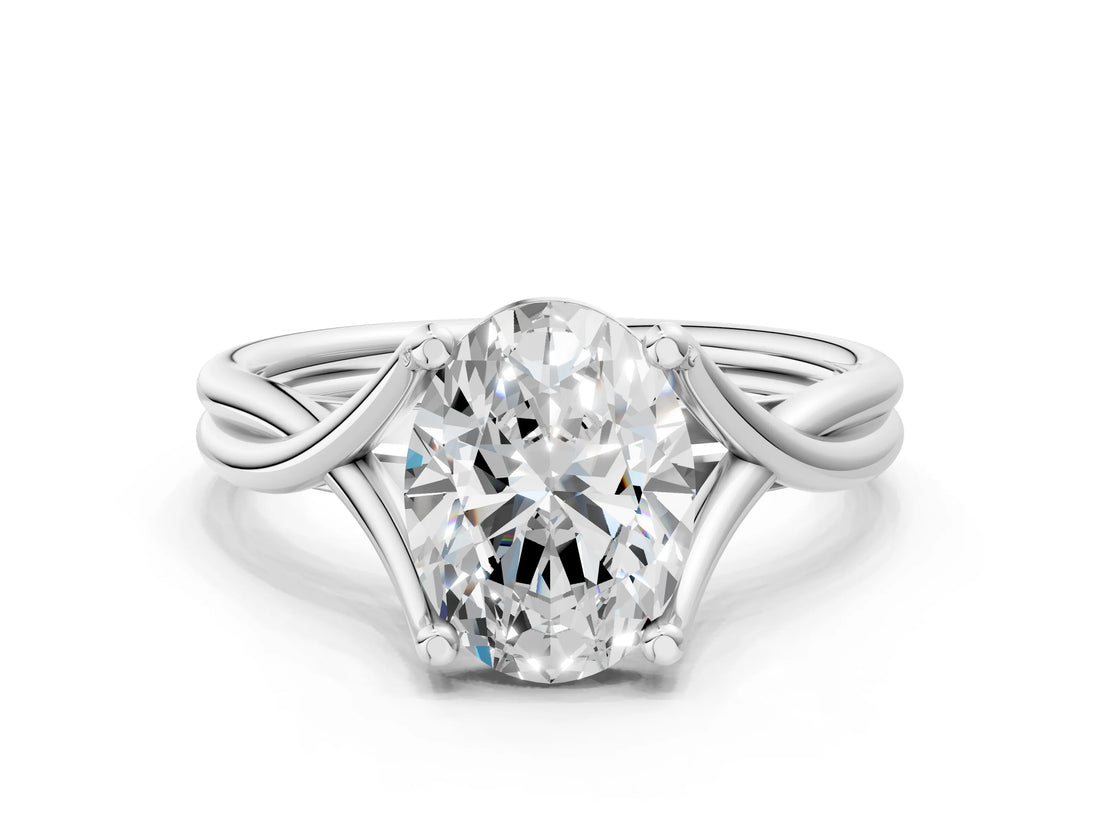 White gold Oval Cut Diamond Solitaire Twist Band Prong Setting Ring_79