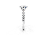 Silver 2.03 Carat F VS1 Oval Cut Diamond Solitaire with Pave Band and Four-Prong Setting
