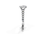 Silver 2.03 Carat F VS1 Oval Cut Diamond Solitaire with Pave Band and Four-Prong Setting