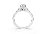Silver 2.03 Carat F VS1 Oval Cut Diamond Solitaire with Pave Band and Four-Prong Setting