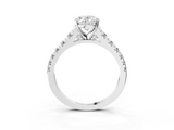 Silver 2.03 Carat F VS1 Oval Cut Diamond Solitaire with Pave Band and Four-Prong Setting