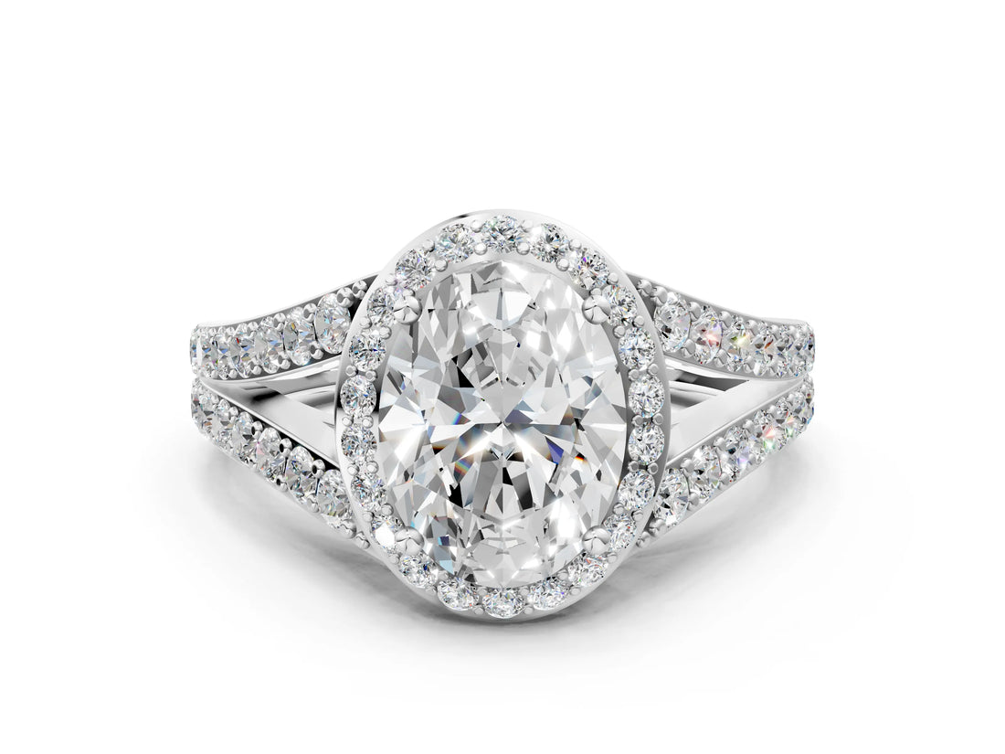 White gold Oval Cut Diamond Split Shank Halo Ring with Four-Prong Setting_68