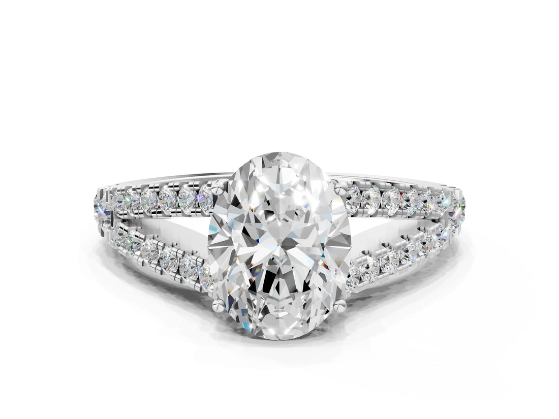 White gold Oval Cut Diamond Split Shank Pavé Engagement Ring with Four-Prong Setting_72