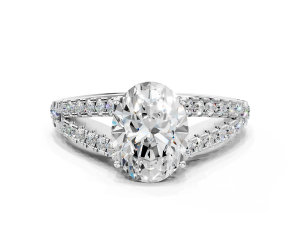 White Gold Oval Solitaire Engagement Ring Setting with Graduated Pave Split Shank