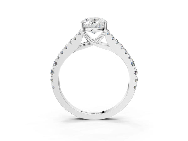 White Gold Oval Solitaire Engagement Ring Setting with Graduated Pave Split Shank
