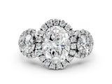 White gold Oval Cut Diamond Three-Stone Halo Ring with Prong Setting and Pavé Accents_140