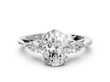 White gold Oval Cut Diamond Three-Stone Ring with Pear Side Stones and Four-Prong Setting_135