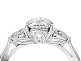 White gold Oval Cut Diamond Three-Stone Ring with Pear Side Stones and Four-Prong Setting_139