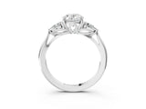 White gold Oval Cut Diamond Three-Stone Ring with Pear Side Stones and Four-Prong Setting_141