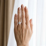 White gold Oval Cut Diamond Three-Stone Ring with Pear Side Stones and Four-Prong Setting_155