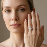 White gold Oval Cut Diamond Three-Stone Ring with Pear Side Stones and Four-Prong Setting_156