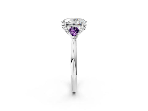 White gold Oval Cut Diamond Three-Stone Ring with Pear with Amethyst side stone Side Stones and Prong Setting_2