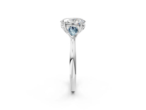 White gold Oval Cut Diamond Three-Stone Ring with Pear with Aquamarine side stone Side Stones and Prong Setting_2