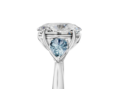 White gold Oval Cut Diamond Three-Stone Ring with Pear with Aquamarine side stone Side Stones and Prong Setting_5