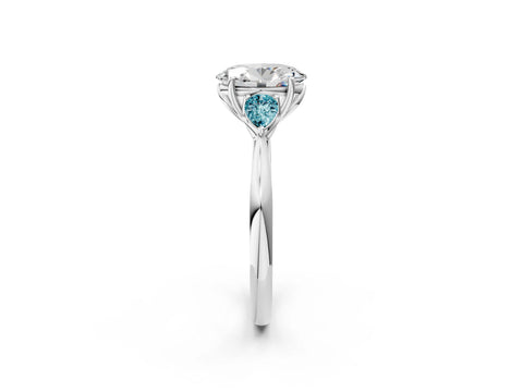 White gold Oval Cut Diamond Three-Stone Ring with Pear with Blue Topaz side stone Side Stones and Prong Setting_14