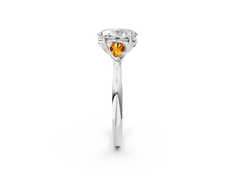 White gold Oval Cut Diamond Three-Stone Ring with Pear with Citrine side stone Side Stones and Prong Setting_26