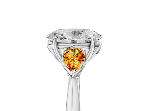 White gold Oval Cut Diamond Three-Stone Ring with Pear with Citrine side stone Side Stones and Prong Setting_29