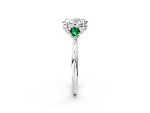 White gold Oval Cut Diamond Three-Stone Ring with Pear with Emerald side stone Side Stones and Prong Setting_38