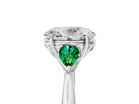White gold Oval Cut Diamond Three-Stone Ring with Pear with Emerald side stone Side Stones and Prong Setting_41