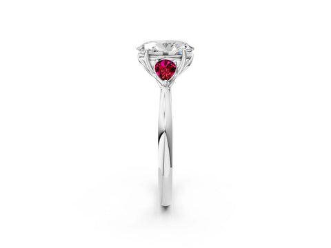 White gold Oval Cut Diamond Three-Stone Ring with Pear with Garnet side stone Side Stones and Prong Setting_2