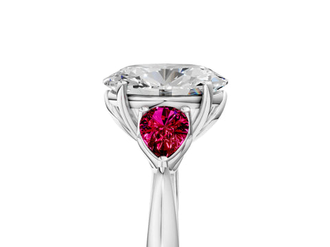 White gold Oval Cut Diamond Three-Stone Ring with Pear with Garnet side stone Side Stones and Prong Setting_5
