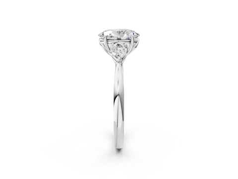 White gold Oval Cut Diamond Three-Stone Ring with Pear with Moissanite side stone Side Stones and Prong Setting_14
