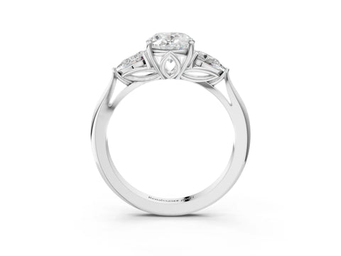 White gold Oval Cut Diamond Three-Stone Ring with Pear with Moissanite side stone Side Stones and Prong Setting_15