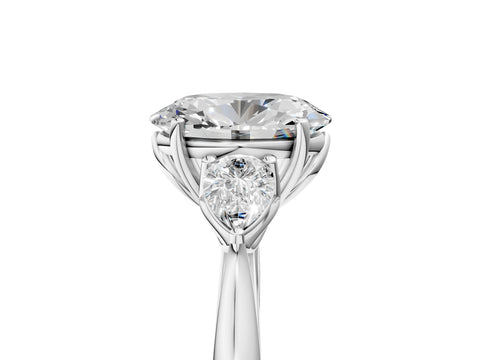 White gold Oval Cut Diamond Three-Stone Ring with Pear with Moissanite side stone Side Stones and Prong Setting_29