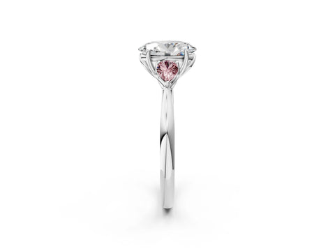 White gold Oval Cut Diamond Three-Stone Ring with Pear with Morganite side stone Side Stones and Prong Setting_2