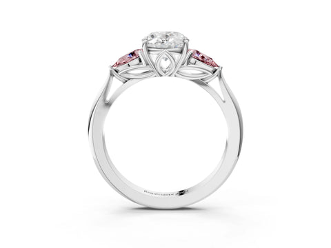 White gold Oval Cut Diamond Three-Stone Ring with Pear with Morganite side stone Side Stones and Prong Setting_3