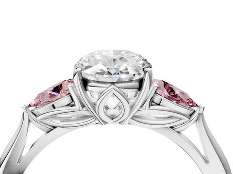 White gold Oval Cut Diamond Three-Stone Ring with Pear with Morganite side stone Side Stones and Prong Setting_4