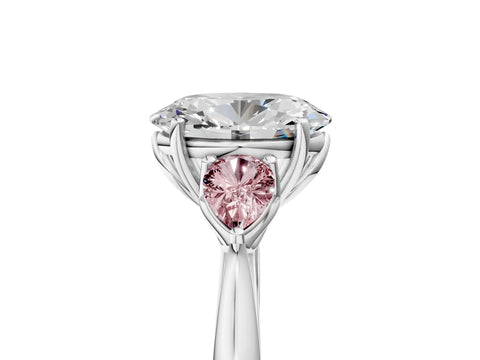 White gold Oval Cut Diamond Three-Stone Ring with Pear with Morganite side stone Side Stones and Prong Setting_5