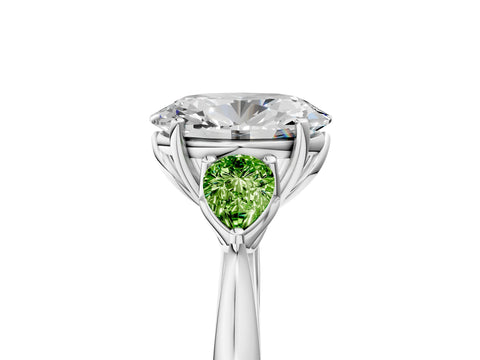 White gold Oval Cut Diamond Three-Stone Ring with Pear with Peridot side stone Side Stones and Prong Setting_11