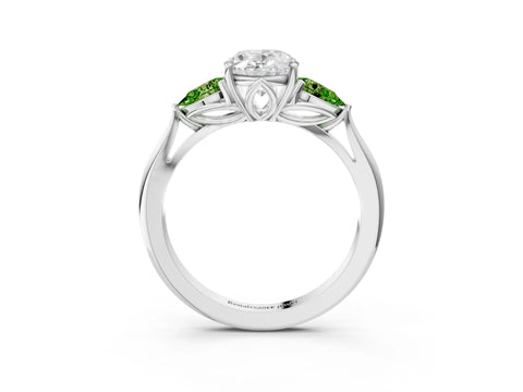 White gold Oval Cut Diamond Three-Stone Ring with Pear with Peridot side stone Side Stones and Prong Setting_15