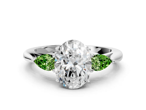 White gold Oval Cut Diamond Three-Stone Ring with Pear with Peridot side stone Side Stones and Prong Setting_18
