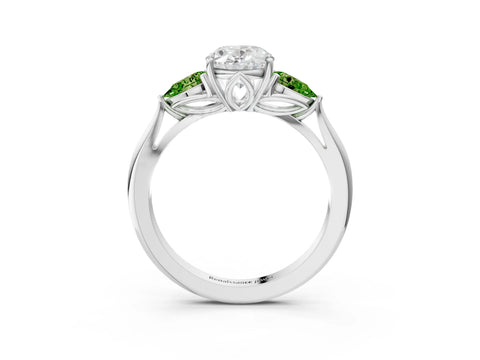 White gold Oval Cut Diamond Three-Stone Ring with Pear with Peridot side stone Side Stones and Prong Setting_21