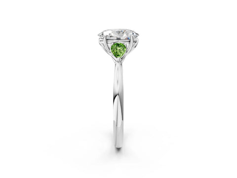 White gold Oval Cut Diamond Three-Stone Ring with Pear with Peridot side stone Side Stones and Prong Setting_2