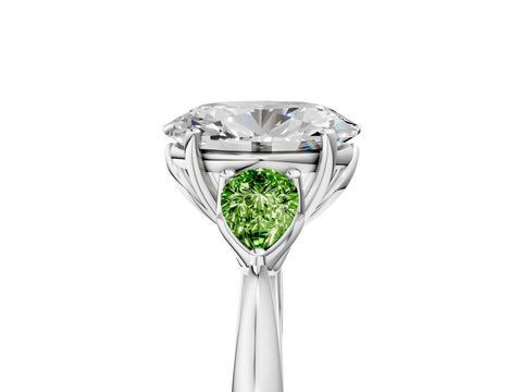 White gold Oval Cut Diamond Three-Stone Ring with Pear with Peridot side stone Side Stones and Prong Setting_5
