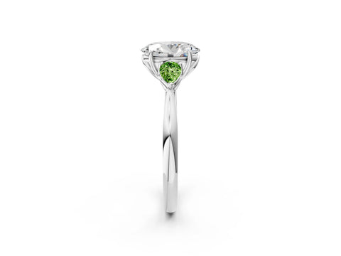 White gold Oval Cut Diamond Three-Stone Ring with Pear with Peridot side stone Side Stones and Prong Setting_8